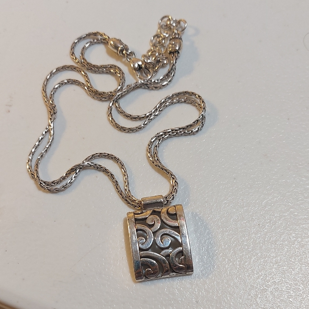 Brighton Deco Lace Rectangle Scroll Pendant Silver Plated 2-Strand Necklace - Picture 1 of 6